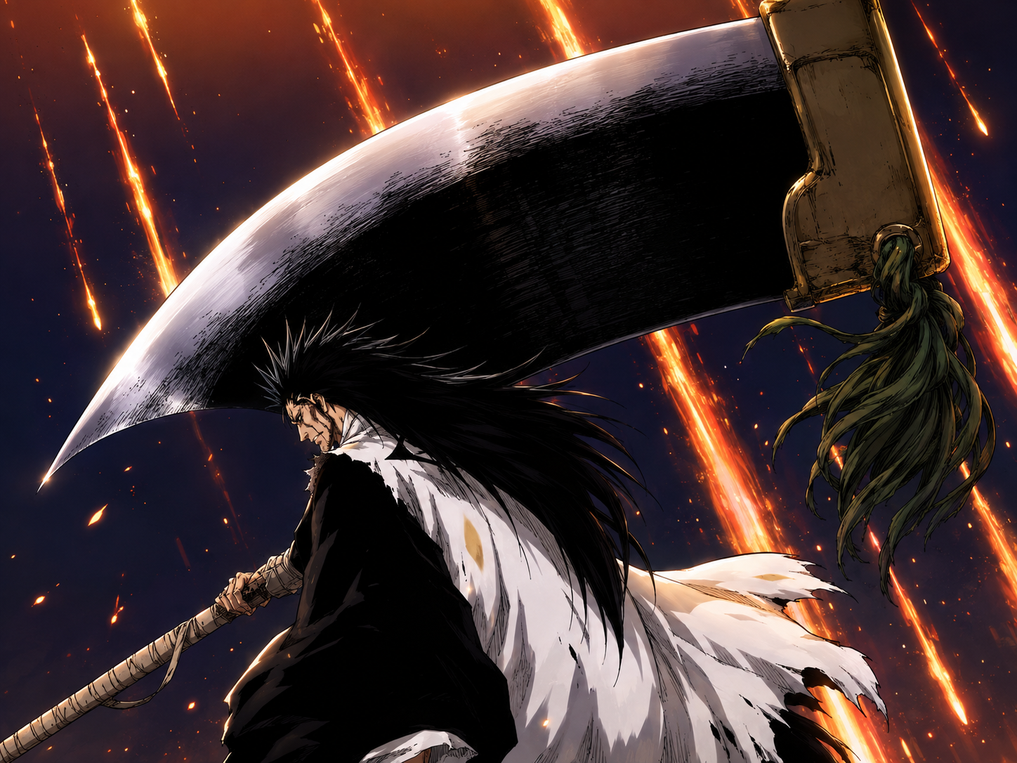 Kenpachi usando a Zanpakutō Nozarashi em Bleach TYBW