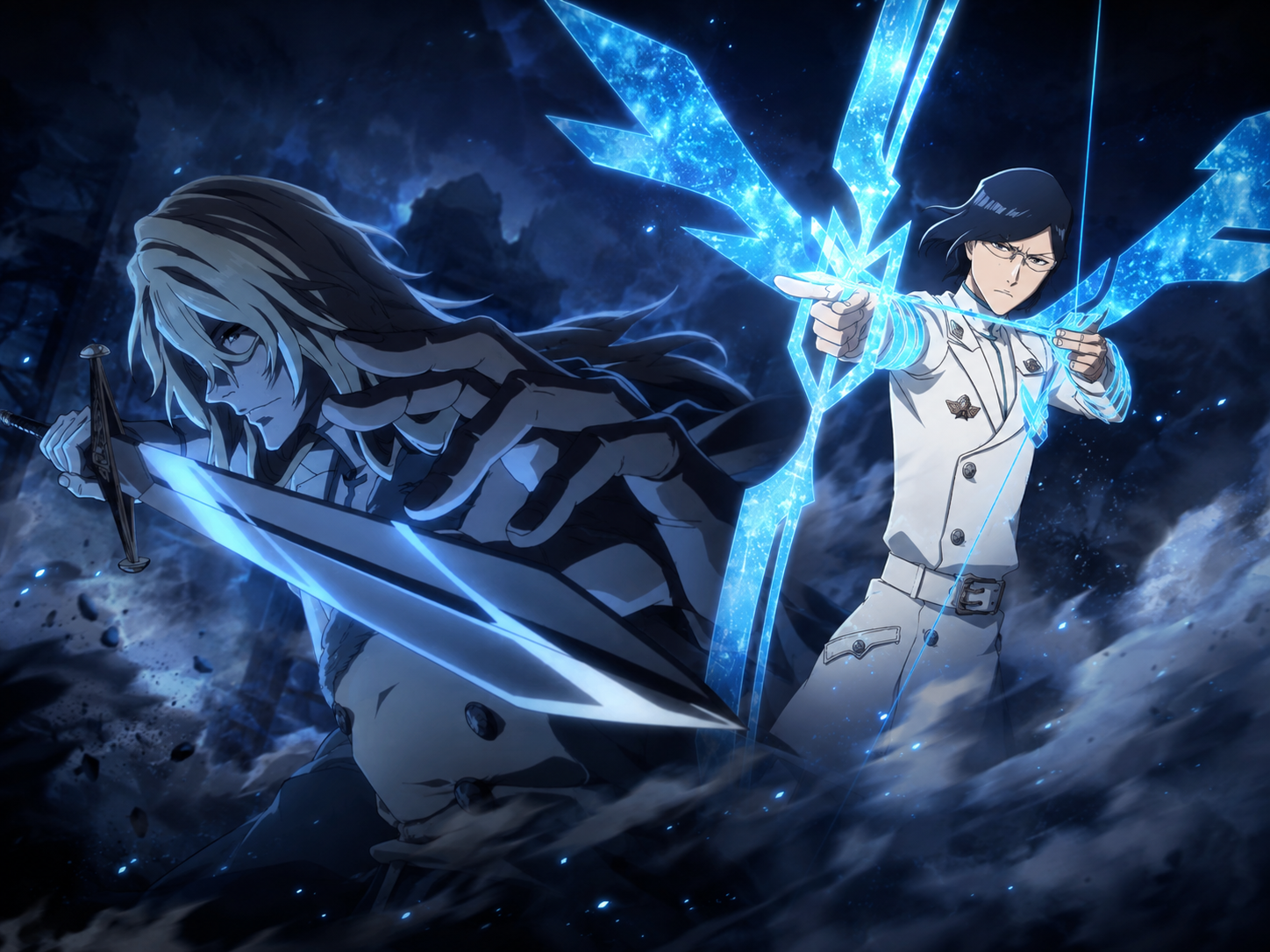 Uryu Ishida e Jugram Haschwalth durante a batalha final de Bleach TYBW